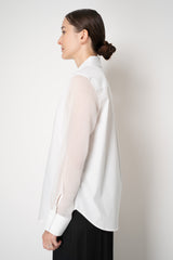 Tonet Cotton Button Up Blouse with Strip Organza Sleeves in White