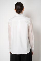 Tonet Cotton Button Up Blouse with Strip Organza Sleeves in White
