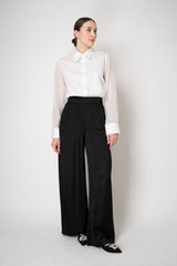 Tonet Cotton Button Up Blouse with Strip Organza Sleeves in White