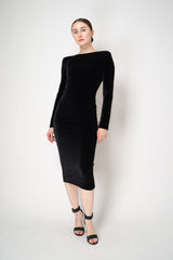 Balmain Open Back Long Sleeve Chenille Dress with SIlver Rhinestone Tassle Details in Black