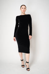 Balmain Open Back Long Sleeve Chenille Dress with SIlver Rhinestone Tassle Details in Black