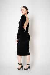 Balmain Open Back Long Sleeve Chenille Dress with SIlver Rhinestone Tassle Details in Black