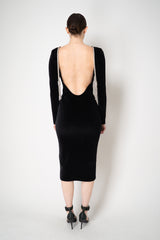 Balmain Open Back Long Sleeve Chenille Dress with SIlver Rhinestone Tassle Details in Black