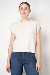 Tonet Wool Cashmere Knit Sleeveless Pullover with Stockinette Stripes in Off-White