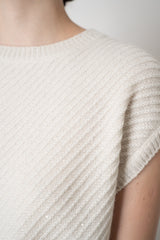 Tonet Wool Cashmere Knit Sleeveless Pullover with Stockinette Stripes in Off-White
