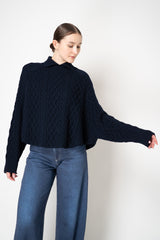 Lorena Antoniazzi Virgin Wool Collared Cable Knit Pullover in Navy