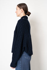 Lorena Antoniazzi Virgin Wool Collared Cable Knit Pullover in Navy