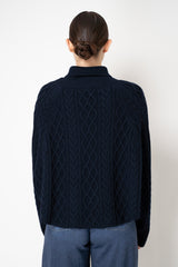 Lorena Antoniazzi Virgin Wool Collared Cable Knit Pullover in Navy