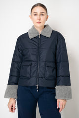 Tonet Padded Jacket with Faux Shearling Collar and Cuffs in Navy