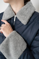 Tonet Padded Jacket with Faux Shearling Collar and Cuffs in Navy