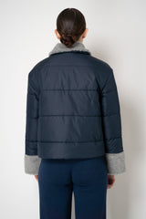 Tonet Padded Jacket with Faux Shearling Collar and Cuffs in Navy