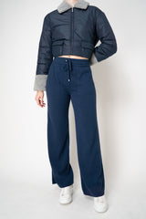 Tonet Pull-On Style Straight Leg Wool Cashmere Knit Trousers in Navy