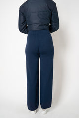 Tonet Pull-On Style Straight Leg Wool Cashmere Knit Trousers in Navy