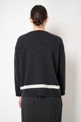 Tonet Wool Cashmere Round Neck Pullover with Contrasting Botanical Print in Charcoal