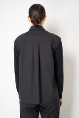 Tonet Merino Weave Button-Up Flannel Blouse with Knit Sleeves in Dark Grey