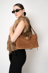 Dolce & Gabbana Small Vittoria Suede Shoulder/ Hand Bag in Caramel