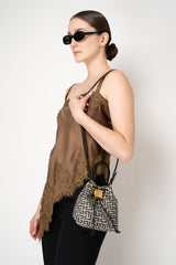 Balmain Mini Pulse Monogram Jacquard Bag in Black and Beige