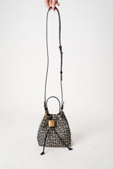 Balmain Mini Pulse Monogram Jacquard Bag in Black and Beige