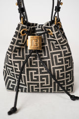 Balmain Mini Pulse Monogram Jacquard Bag in Black and Beige