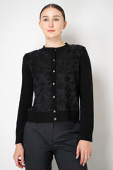 Tonet Merino Cashmere Knit Cardigan with Botanical Embroidery in Black