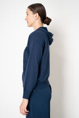 Tonet Silk Cashmere Patch Blocking Hooded Zip Jacket in Navy
