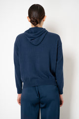 Tonet Silk Cashmere Patch Blocking Hooded Zip Jacket in Navy