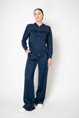 Tonet Silk Cashmere Patch Blocking Hooded Zip Jacket in Navy