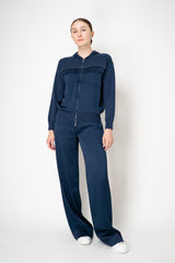 Tonet Silk Cashmere Patch Blocking Hooded Zip Jacket in Navy