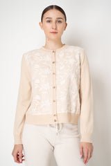 Tonet Merino Cashmere Knit Cardigan with Botanical Embroidery in Vanilla
