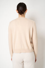 Tonet Merino Cashmere Knit Cardigan with Botanical Embroidery in Vanilla