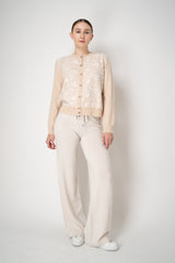Tonet Merino Cashmere Knit Cardigan with Botanical Embroidery in Vanilla