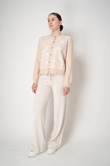 Tonet Merino Cashmere Knit Cardigan with Botanical Embroidery in Vanilla