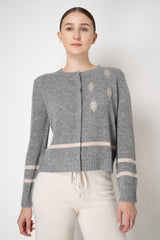 Tonet Cashmere Blend Knit Cardigan with "Vintage Mirror" Appliqué in Light Grey