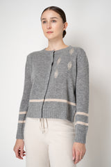 Tonet Cashmere Blend Knit Cardigan with "Vintage Mirror" Appliqué in Light Grey