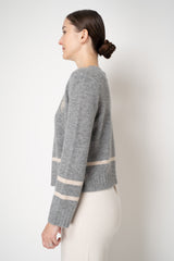 Tonet Cashmere Blend Knit Cardigan with "Vintage Mirror" Appliqué in Light Grey