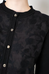 Tonet Merino Cashmere Knit Cardigan with Botanical Embroidery in Black