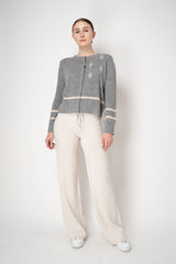 Tonet Cashmere Blend Knit Cardigan with "Vintage Mirror" Appliqué in Light Grey