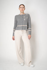 Tonet Cashmere Blend Knit Cardigan with "Vintage Mirror" Appliqué in Light Grey