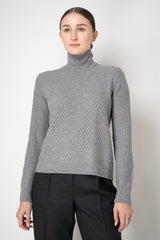 Tonet Wool Cashmere Knit Sequin Turtleneck Pullover with Stockinette Stripes in Light Grey