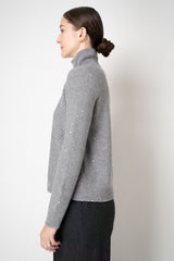 Tonet Wool Cashmere Knit Sequin Turtleneck Pullover with Stockinette Stripes in Light Grey