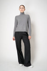 Tonet Wool Cashmere Knit Sequin Turtleneck Pullover with Stockinette Stripes in Light Grey