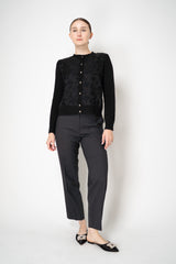 Tonet Merino Cashmere Knit Cardigan with Botanical Embroidery in Black