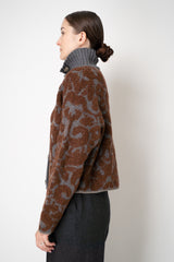 Tonet Wool Alpaca Bouclé Cardigan in Brown and Grey Brocade Pattern