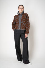 Tonet Wool Alpaca Bouclé Cardigan in Brown and Grey Brocade Pattern
