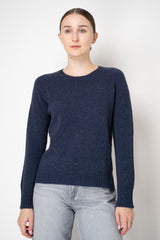 Amina Rubinacci Knit Cashmere Crew Neck Pullover in Indigo Melange
