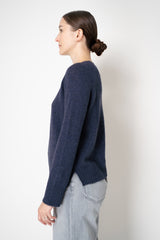Amina Rubinacci Knit Cashmere Crew Neck Pullover in Indigo Melange
