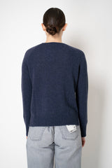Amina Rubinacci Knit Cashmere Crew Neck Pullover in Indigo Melange