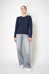 Amina Rubinacci Knit Cashmere Crew Neck Pullover in Indigo Melange