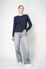 Amina Rubinacci Knit Cashmere Crew Neck Pullover in Indigo Melange