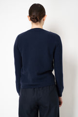 Tonet Merino Wool Knit Crew Neck Pullover with Textured Front in Navy